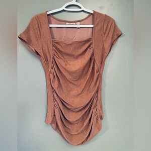 Willow Root Shimmering Dusty Rose Rose Gold Draped Blouse with Sparkle Small